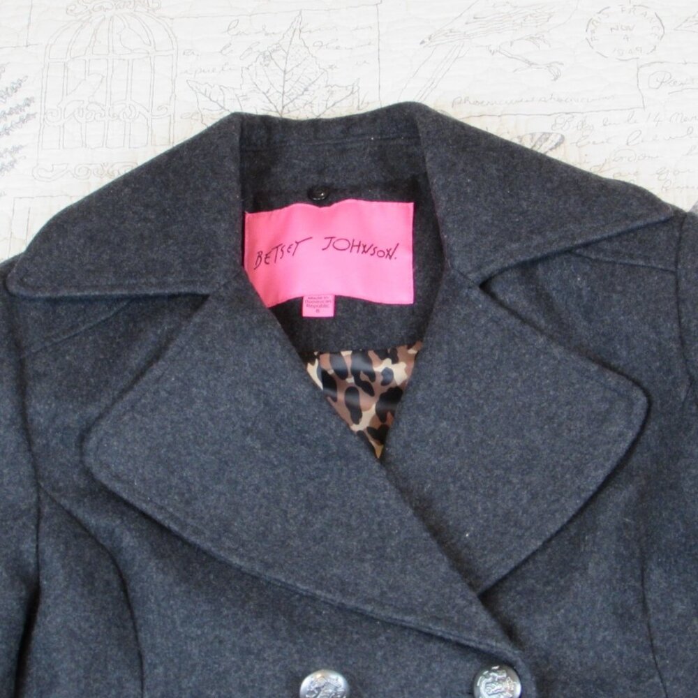 Betsey Johnson Womens Gray recycled wool double breasted leopared lined coat 6 - Picture 3 of 7